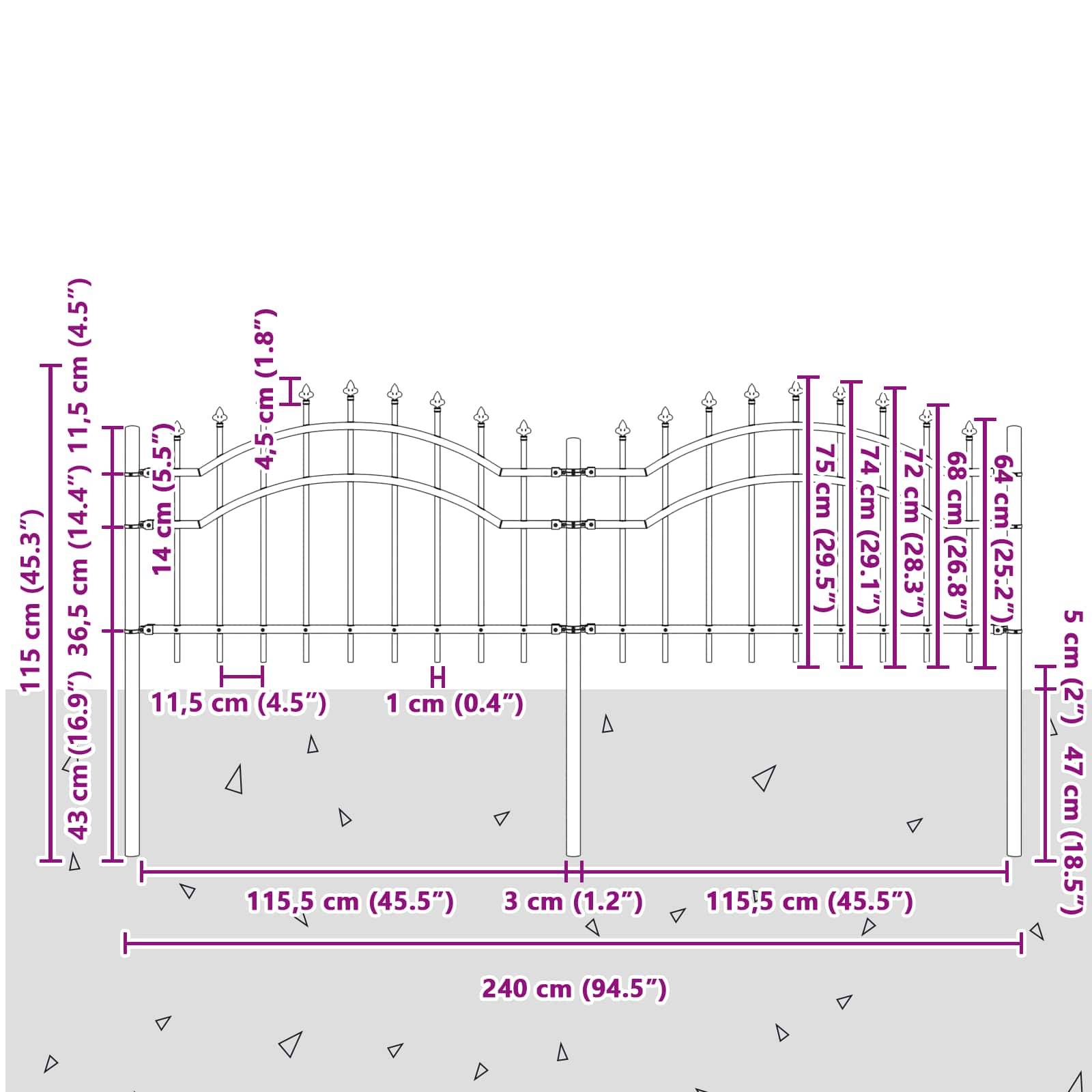 vidaXL Gartenzaun Woerden Grau 240 x 115 cm Pulverbeschichteter Stahl