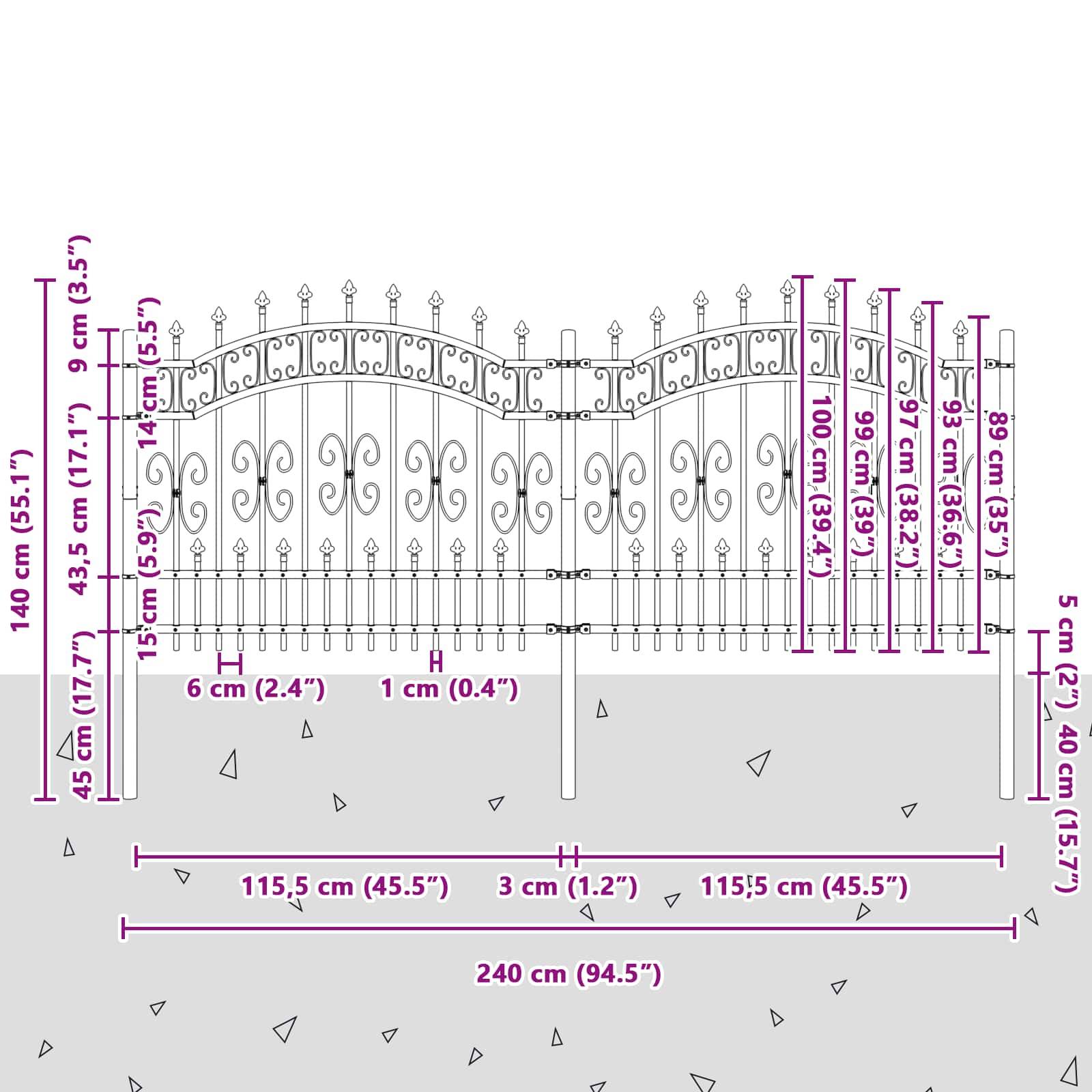 vidaXL Gartenzaun Kampen Grau 240 x 140 cm Pulverbeschichteter Stahl