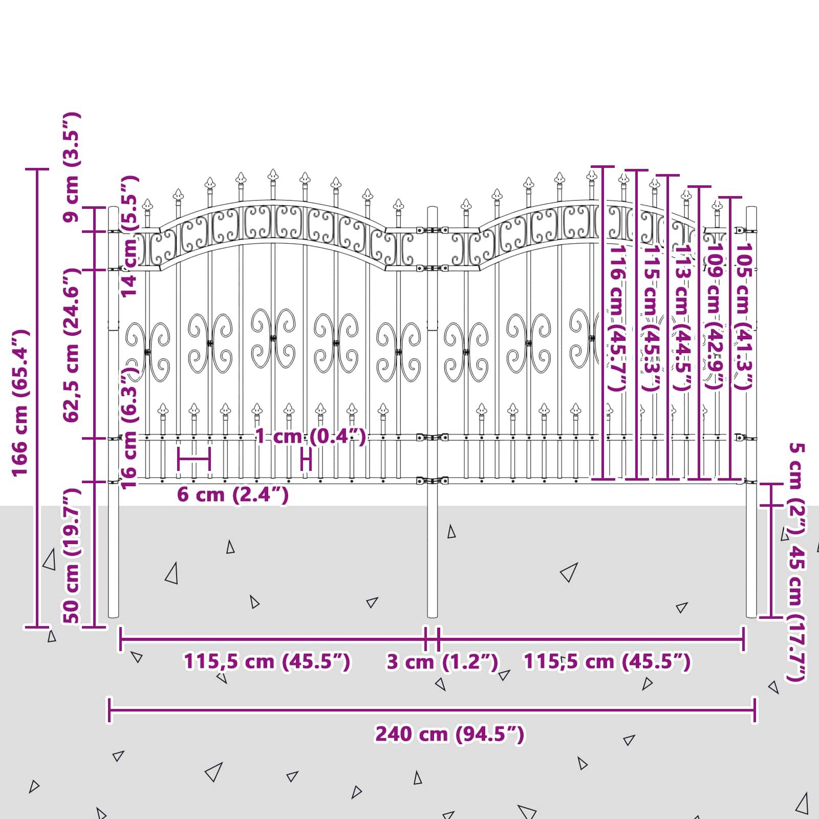 vidaXL Gartenzaun Kampen Grau 240 x 166 cm Pulverbeschichteter Stahl