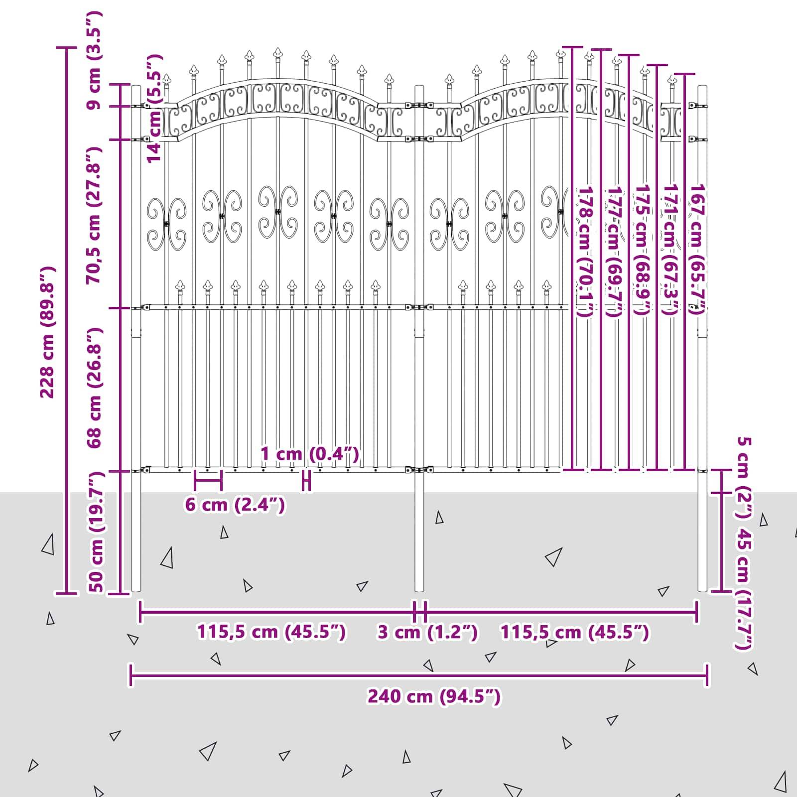 vidaXL Gartenzaun Kampen Grau 240 x 228 cm Pulverbeschichteter Stahl
