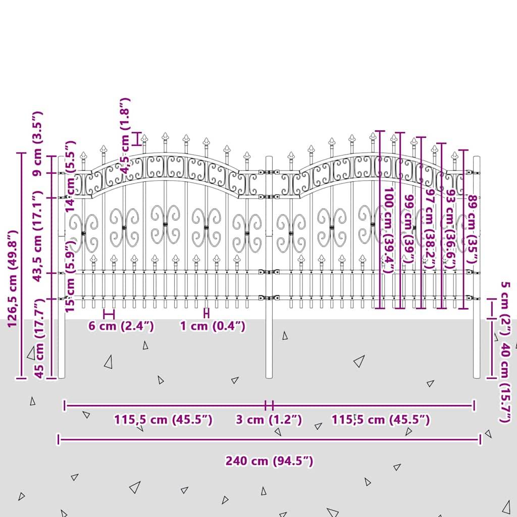 vidaXL Gartenzaun Grau 240 x 140 cm Pulverbeschichteter Stahl