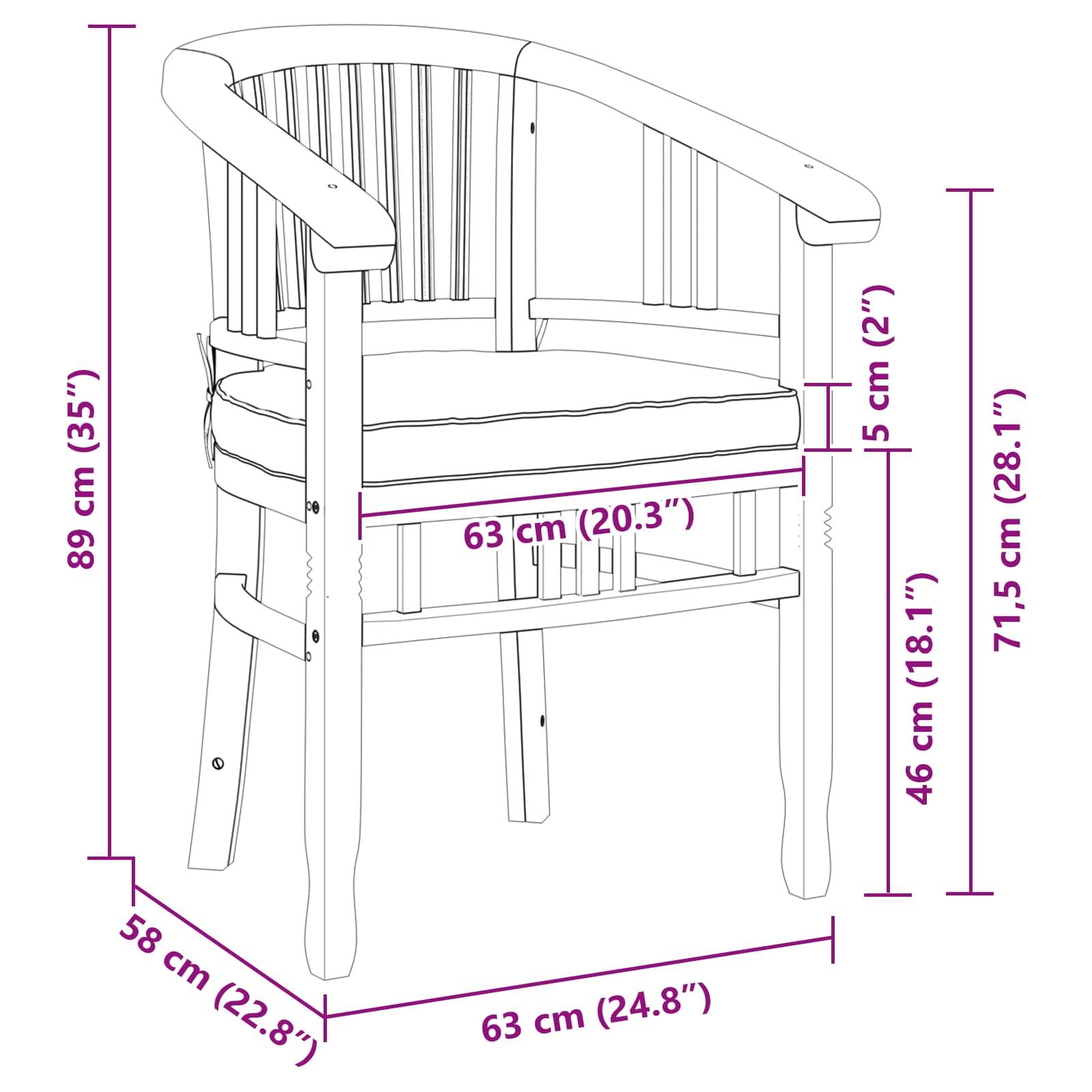 vidaXL Stuhl 2 pcs Braun 63 x 58 x 89 cm Massivholz Teak