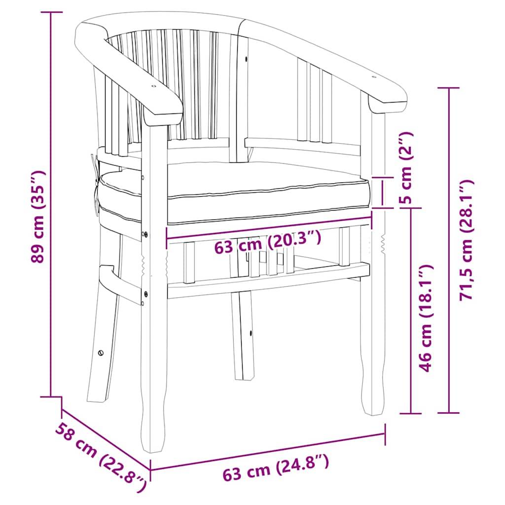 vidaXL Stuhl mit Kissen 2 pcs Braun 63 x 58 x 89 cm Massivholz Teak