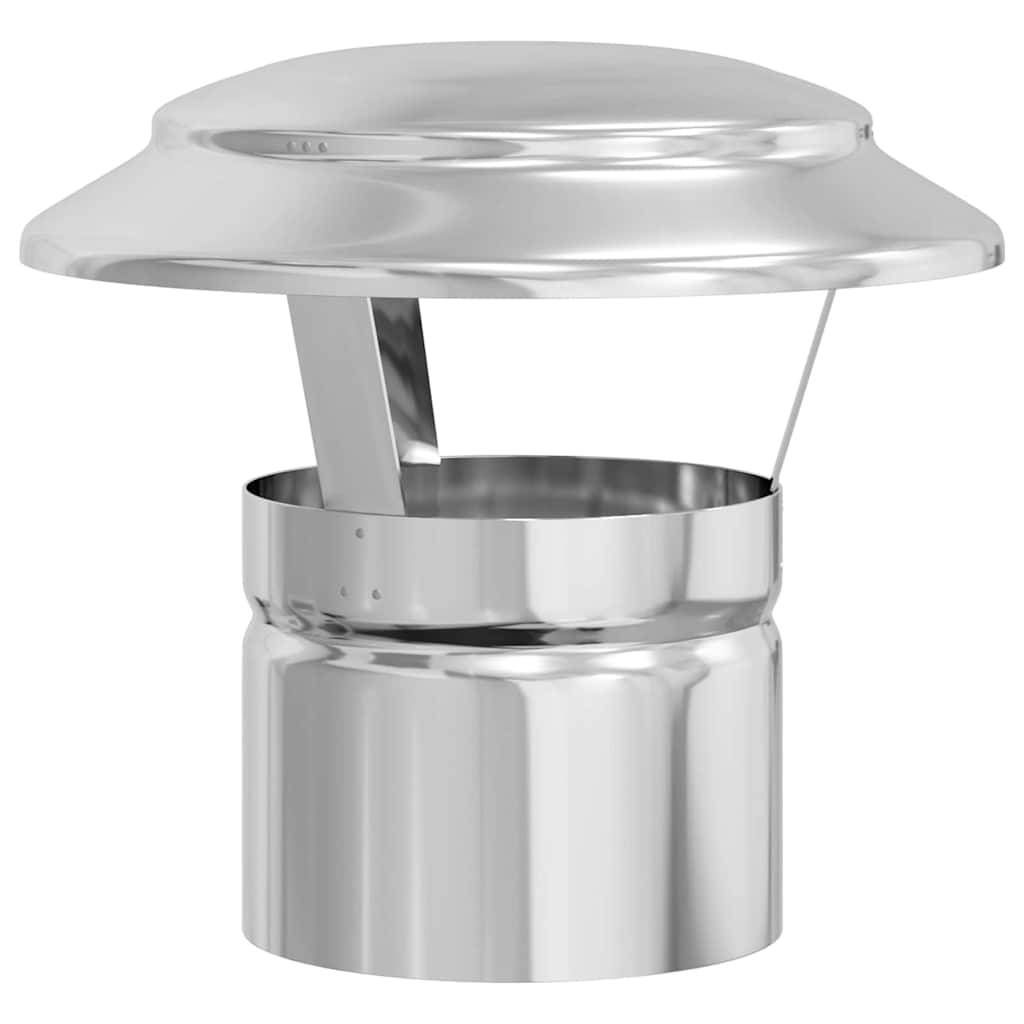 Eine polierte Edelstahl-Schornsteinkappe mit gewölbter Oberseite, entwickelt für Wetterschutz und verbesserte Belüftung.