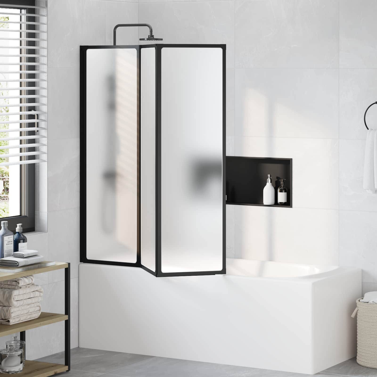vidaXL Duschwand Schwarz 132 x 2 x 140 cm Aluminium und PP