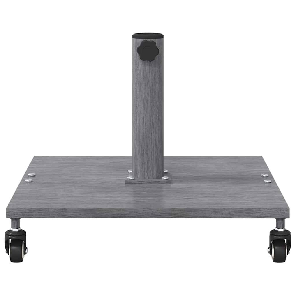 Grauer Schirmständer mit Rollen und verstellbarem Polhalter.