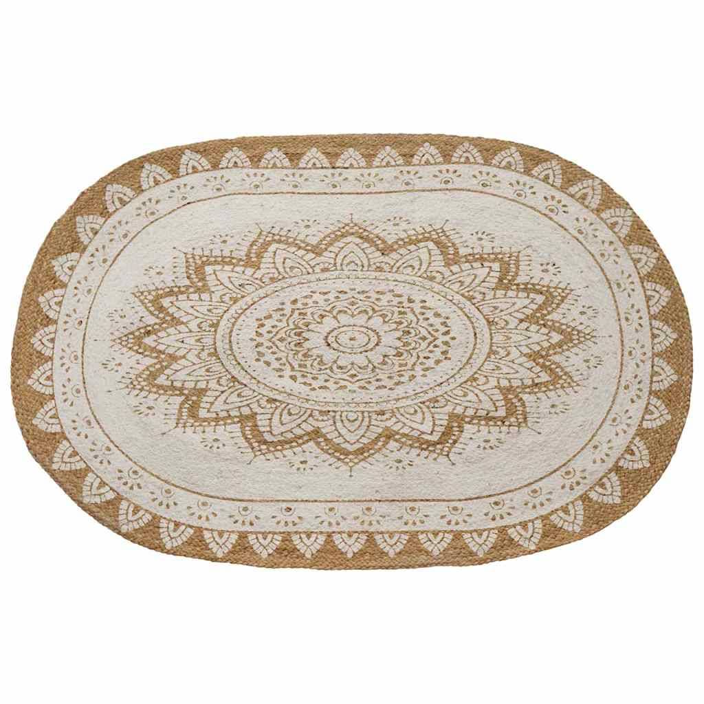 vidaXL Bereichsteppiche Floral Natur mit weißem Druck 100 x 152 cm