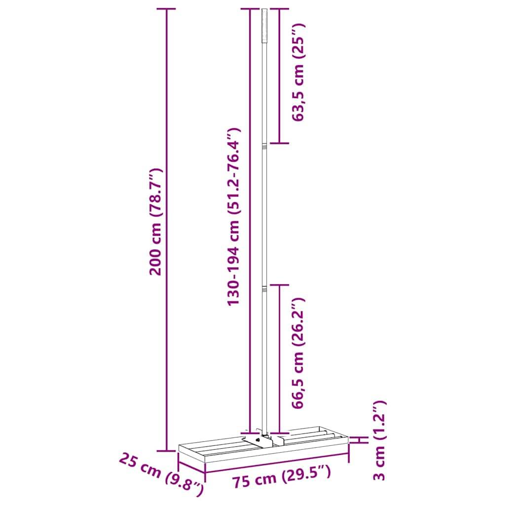 vidaXL Gartenrechen Schwarz 75 x 25 x 200 cm Pulverbeschichteter Stahl