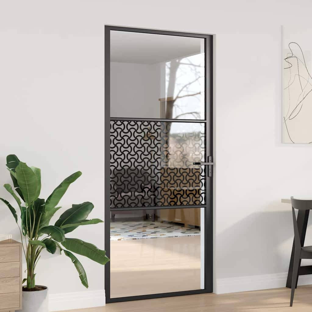 vidaXL Glastür Schwarz 93 x 3,5 x 201,5 cm Aluminium