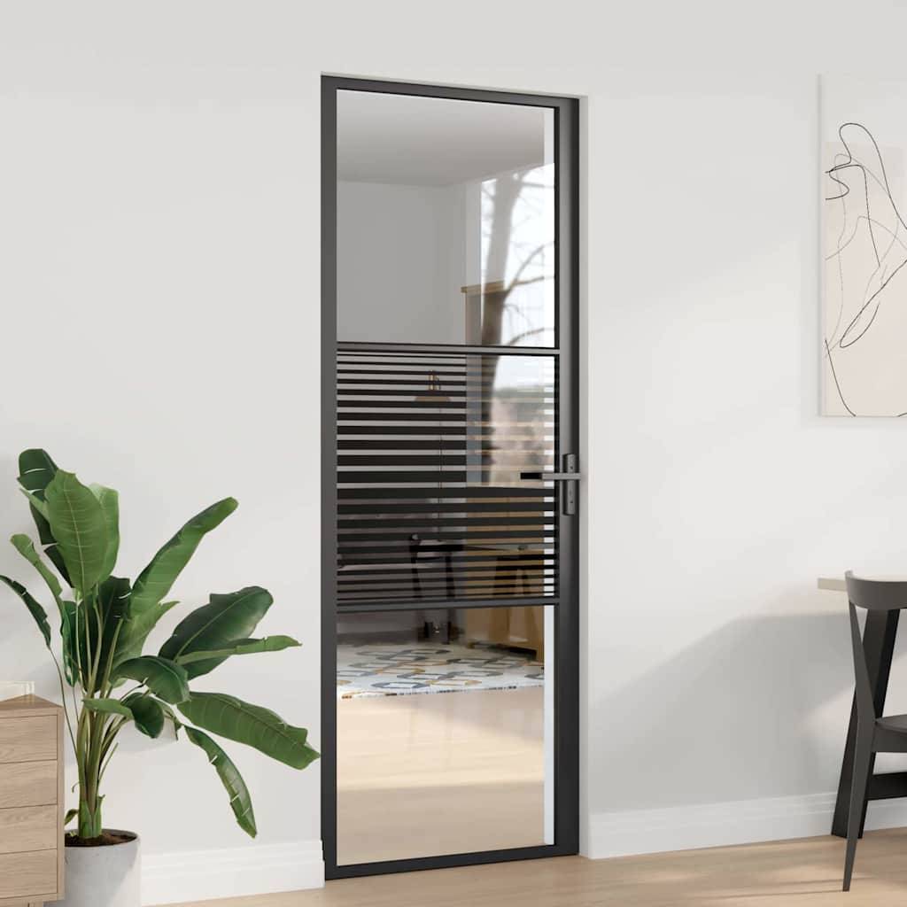 vidaXL Glastür Gestreift Schwarz 76 x 3.5 x 201.5 cm Aluminium