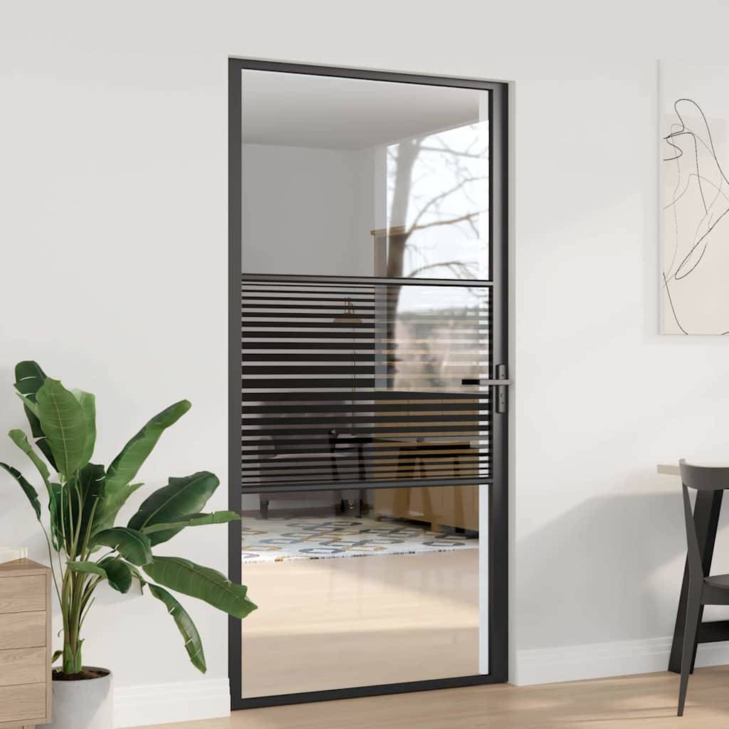 vidaXL Glastür Gestreift Schwarz 102,5 x 3,5 x 201,5 cm Aluminium
