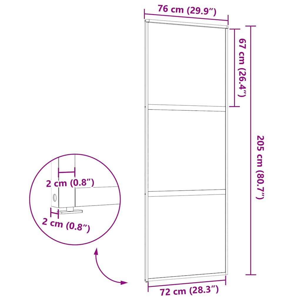 vidaXL Glastür Schwarz 76 x 2 x 205 cm Aluminium