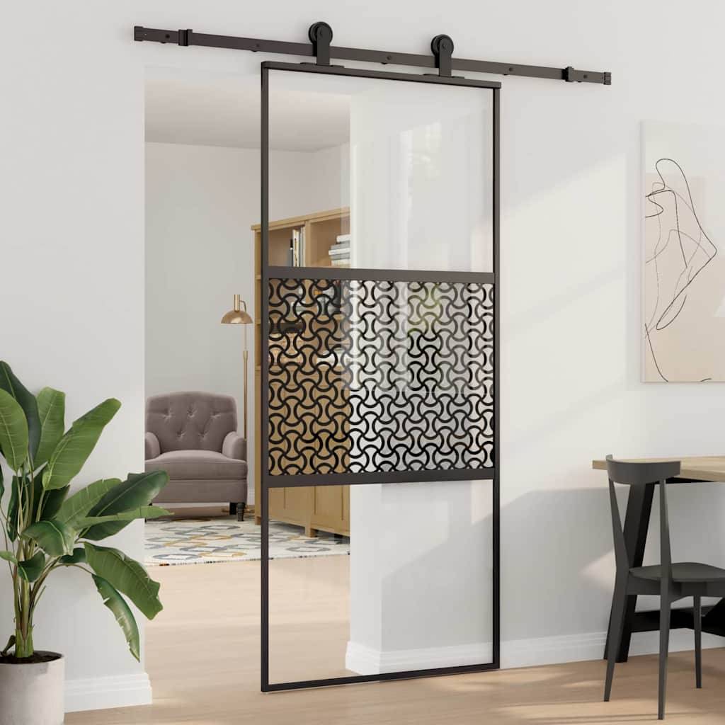 vidaXL Glastür Schwarz 90 x 2 x 205 cm Aluminium