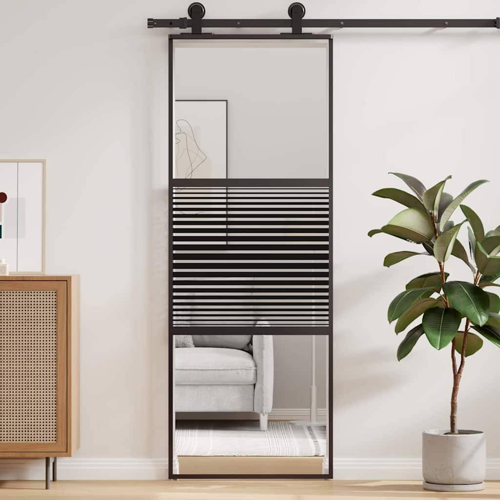 vidaXL Glastür Gestreift Schwarz 76 x 2 x 205 cm Aluminium