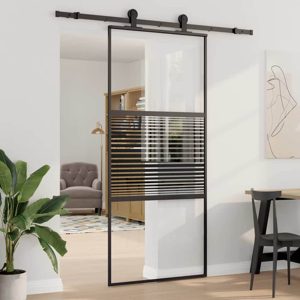 vidaXL Glastür Gestreift Schwarz 90 x 2 x 205 cm Aluminium