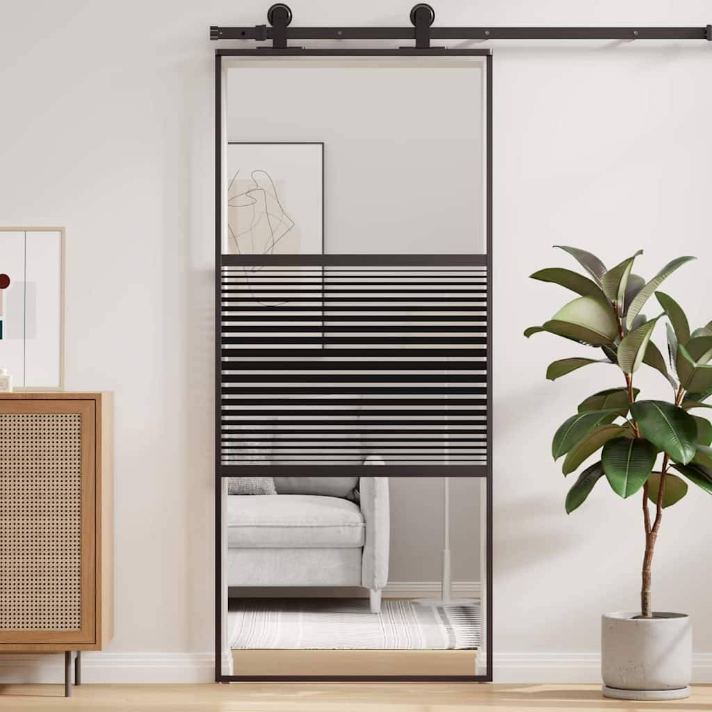 vidaXL Glastür Gestreift Schwarz 90 x 2 x 205 cm Aluminium