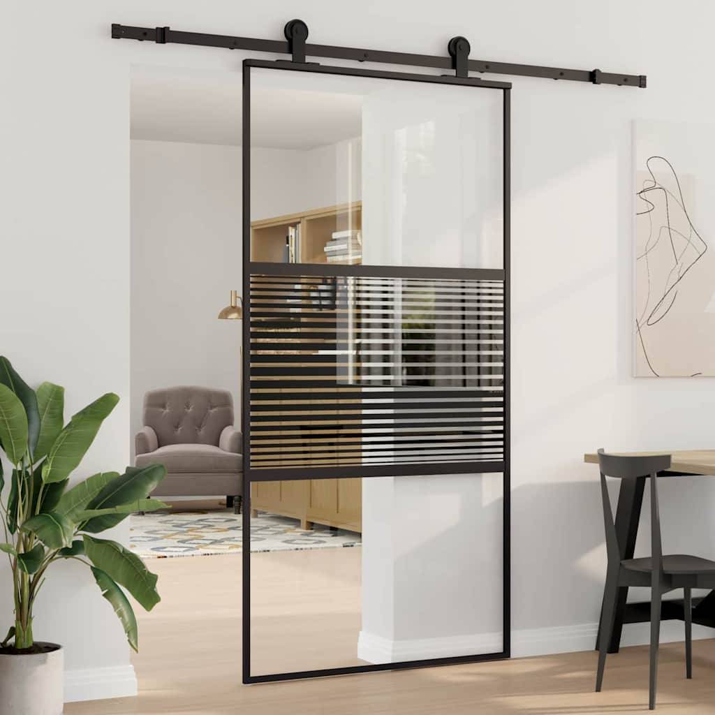 vidaXL Glastür Gestreift Schwarz 102,5 x 2 x 205 cm Aluminium