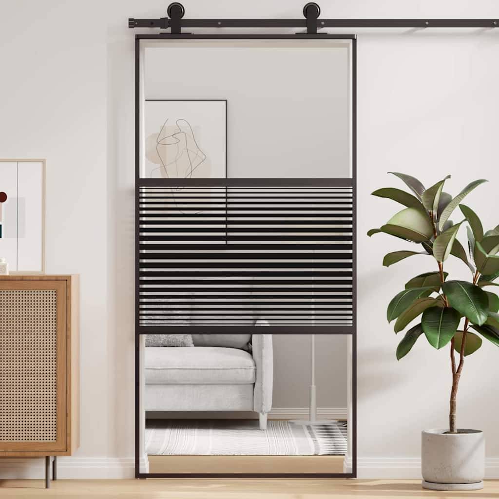 vidaXL Glastür Gestreift Schwarz 102,5 x 2 x 205 cm Aluminium