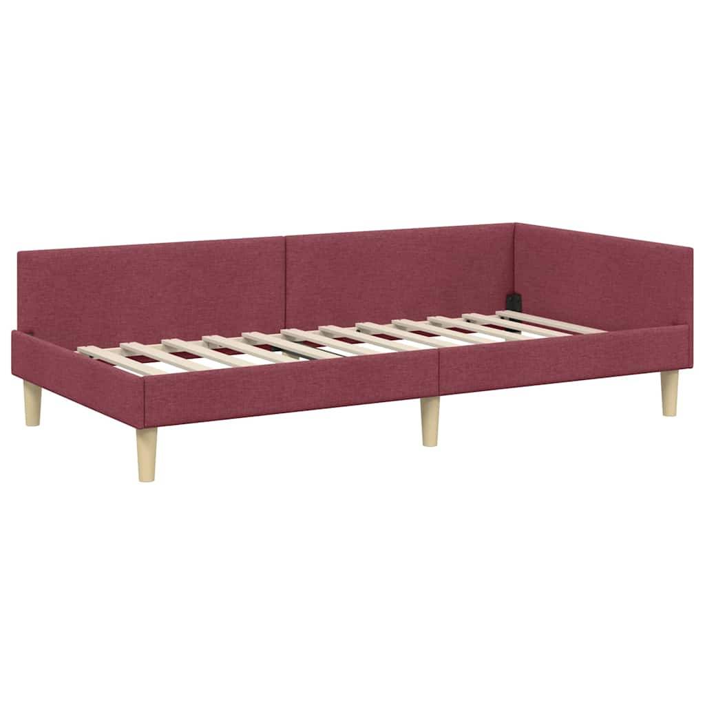 vidaXL Eckbettgestell Weinrot 90 x 200 cm Stoff
