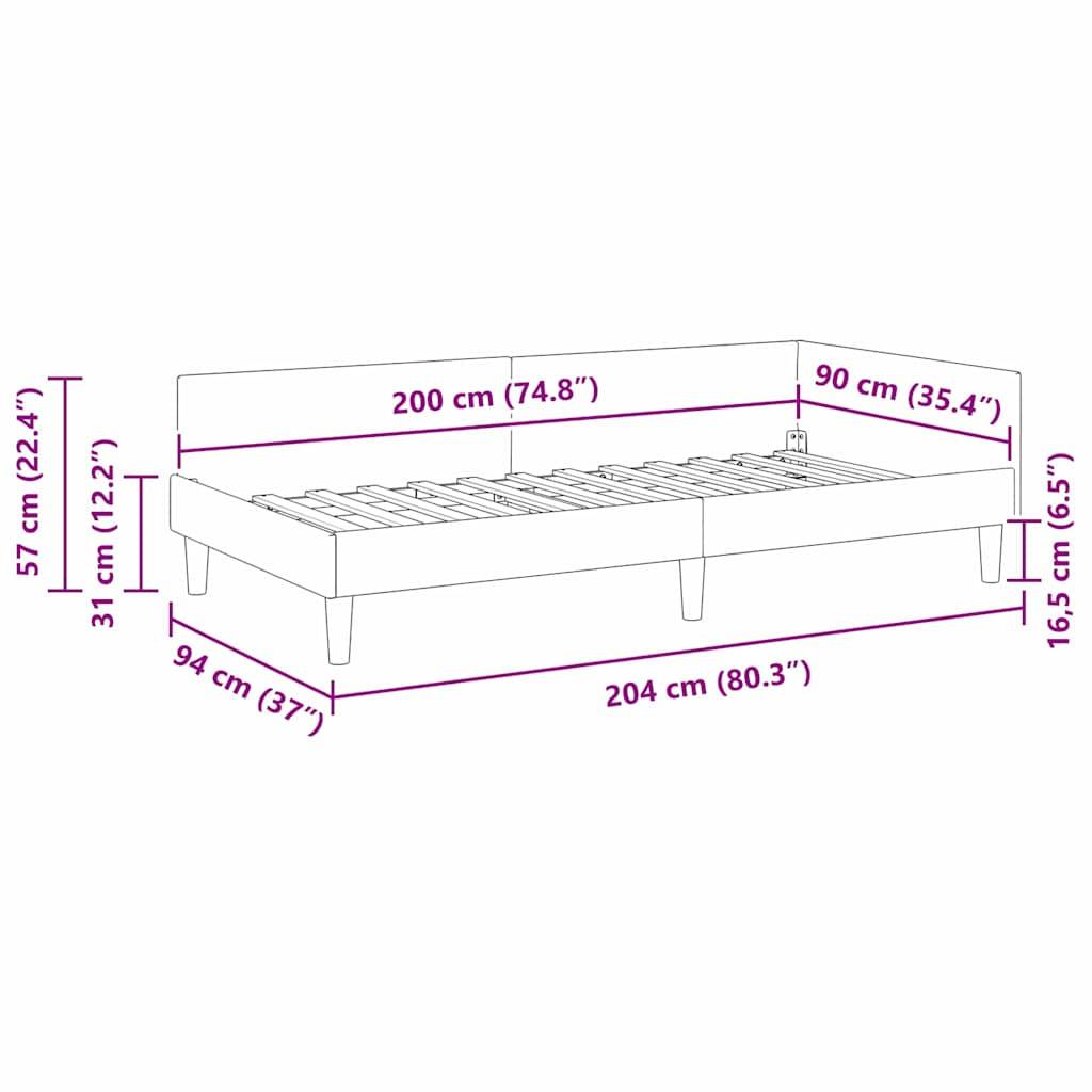 vidaXL Eckbettgestell mit Kopfteil Rosa 90 cm x 200 cm Samt