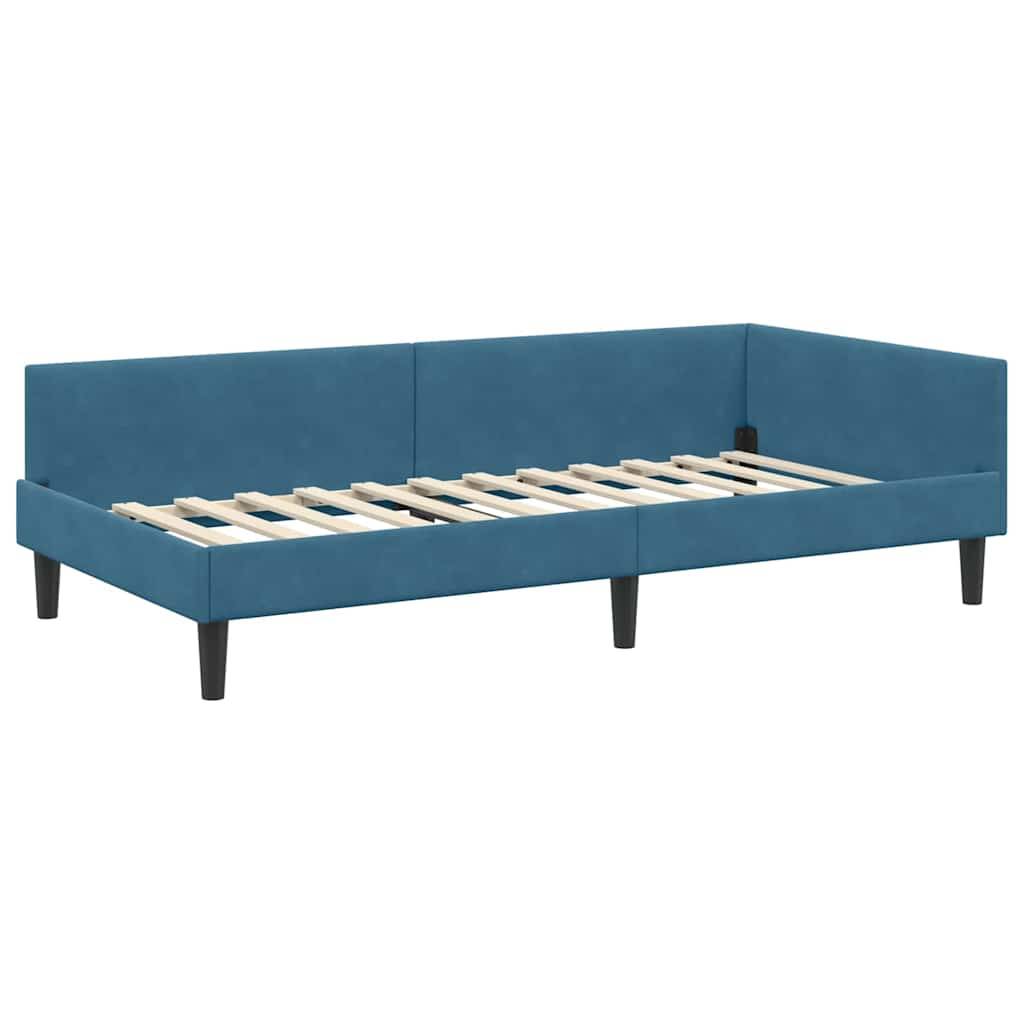 vidaXL Eckbettgestell mit Kopfteil Blau 80 cm x 200 cm Samt