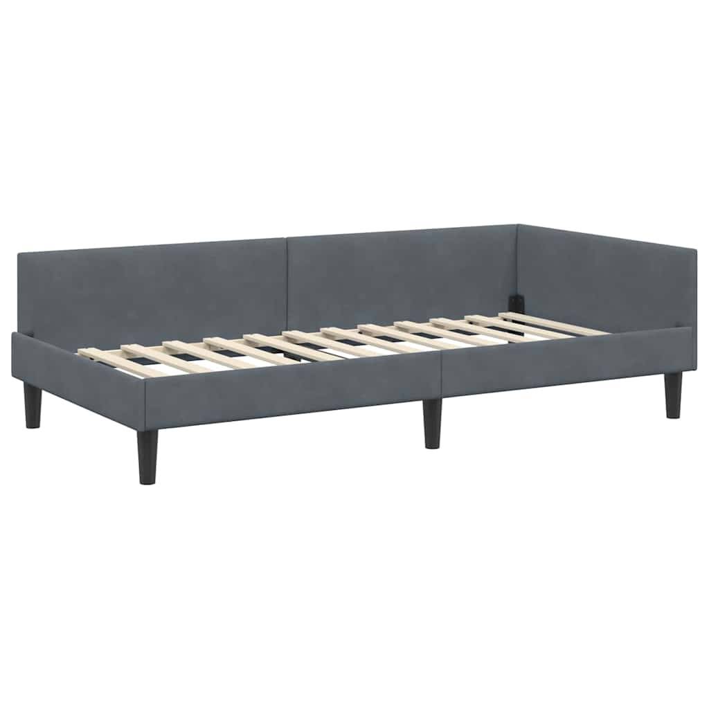 vidaXL Eckbettgestell mit Kopfteil Dunkelgrau 90 cm x 190 cm Samt
