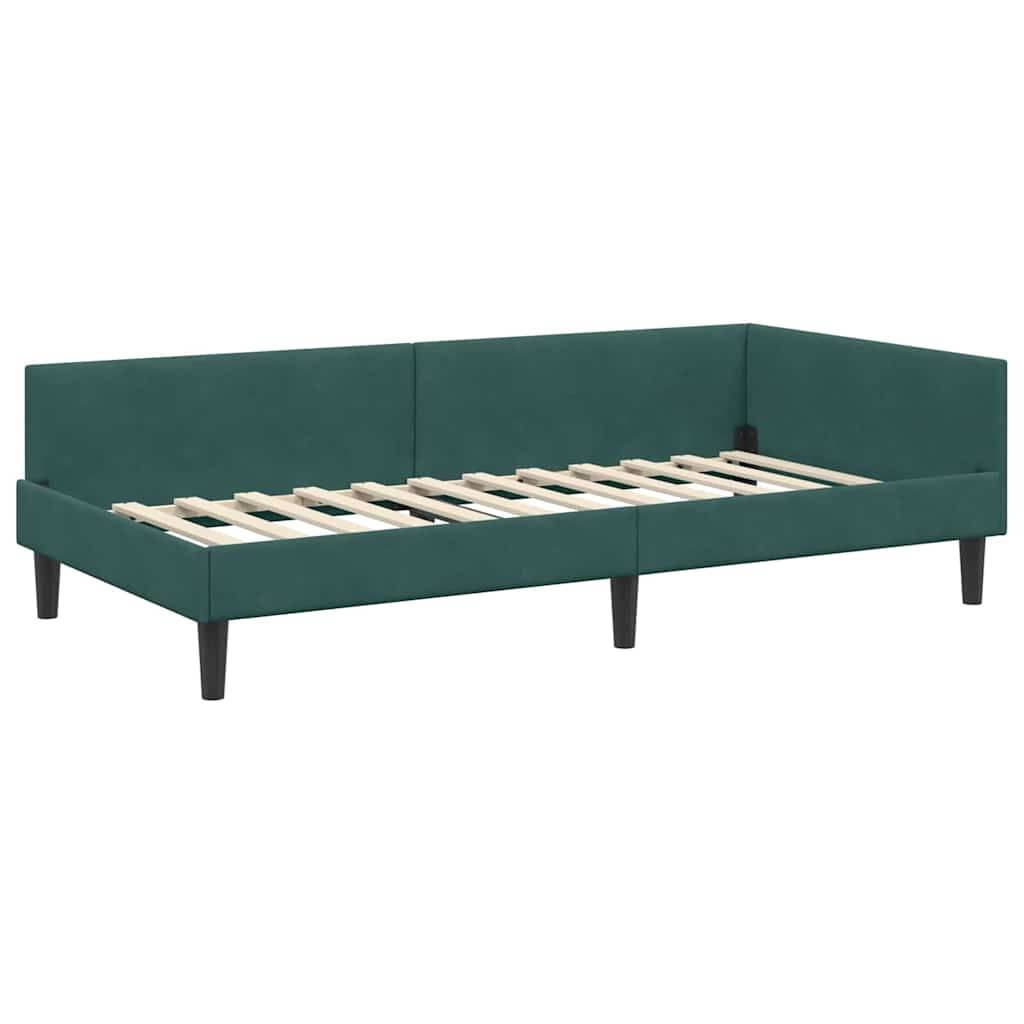 vidaXL Eckbettgestell mit Kopfteil Dunkelgrün 100 cm x 200 cm Samt