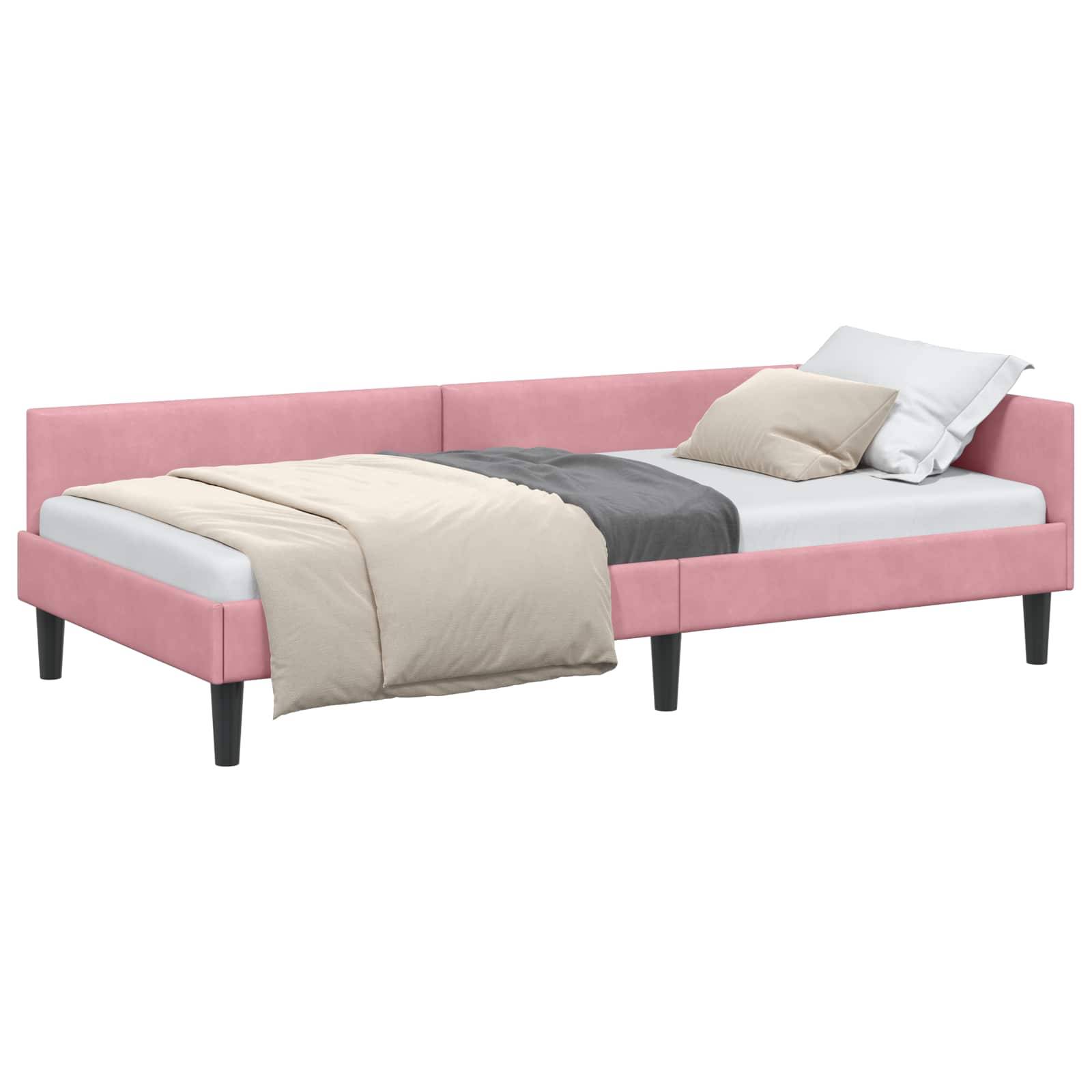 vidaXL Eckbettgestell mit Kopfteil Rosa 90 cm x 200 cm Samt