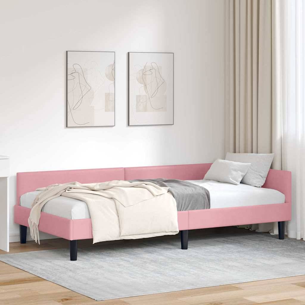 vidaXL Eckbettgestell mit Kopfteil Rosa 90 cm x 200 cm Samt