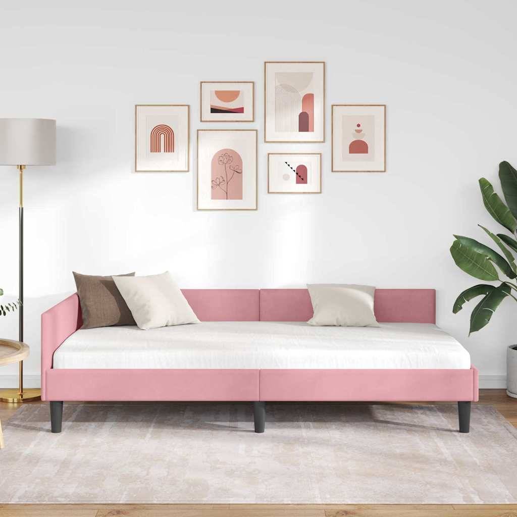 vidaXL Eckbettgestell mit Kopfteil Rosa 90 cm x 200 cm Samt