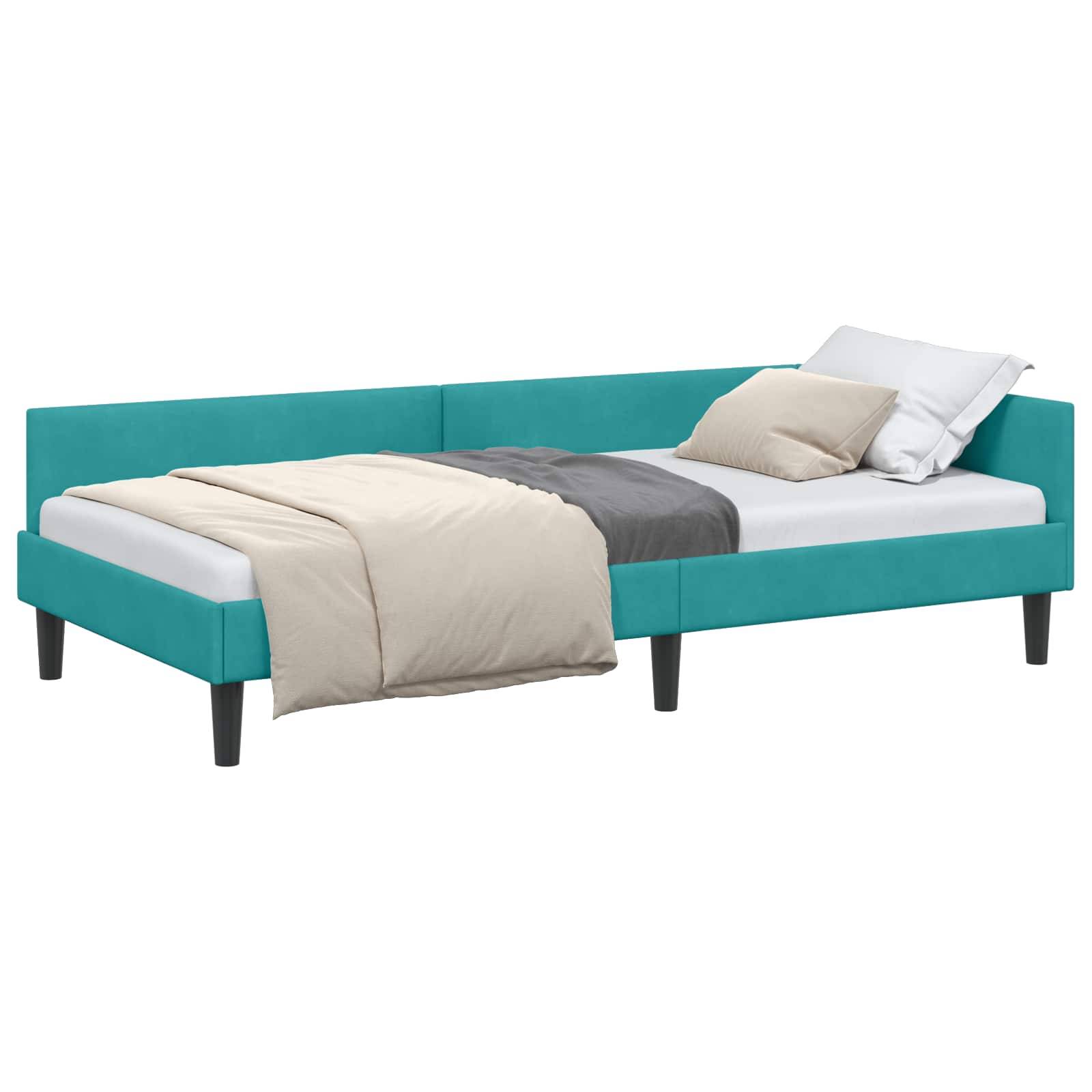 vidaXL Eckbettgestell mit Kopfteil Türkis 80 cm x 200 cm Samt