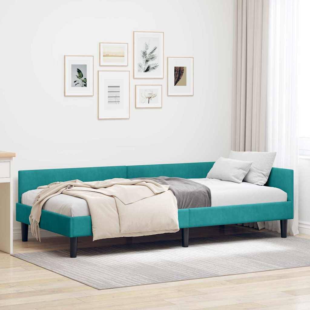 vidaXL Eckbettgestell mit Kopfteil Türkis 80 cm x 200 cm Samt