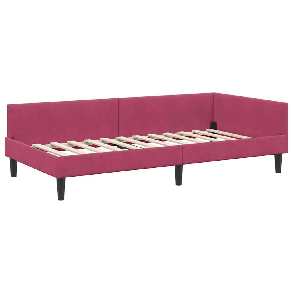 vidaXL Eckbettgestell mit Kopfteil Weinrot 100 cm x 200 cm Samt