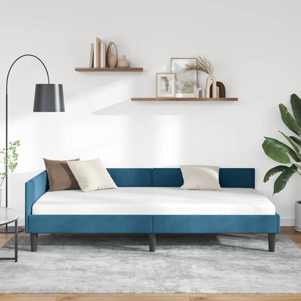 vidaXL Eckbettgestell mit Kopfteil Blau 90 cm x 200 cm Samt