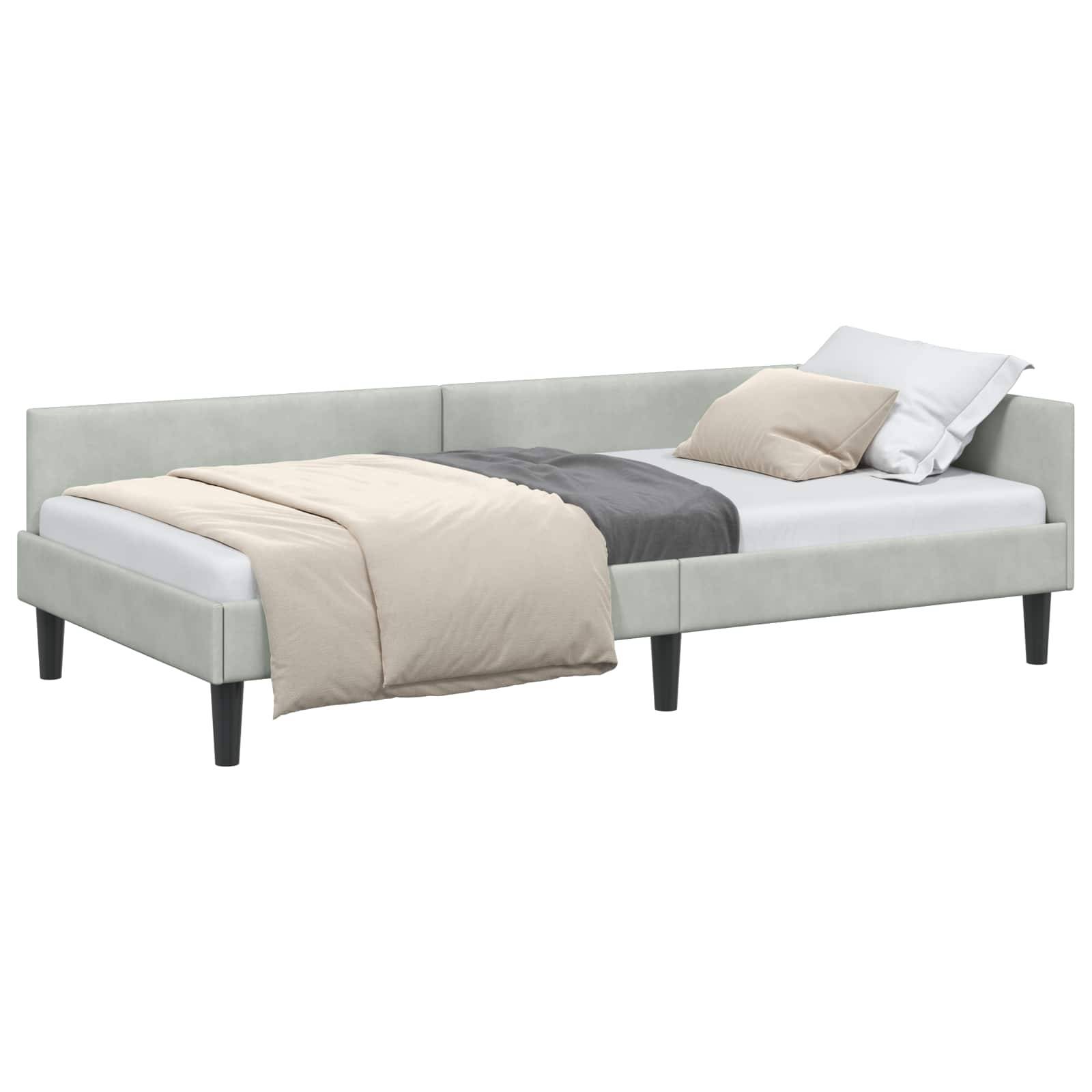 vidaXL Eckbettgestell mit Kopfteil Hellgrau 100 cm x 200 cm Samt