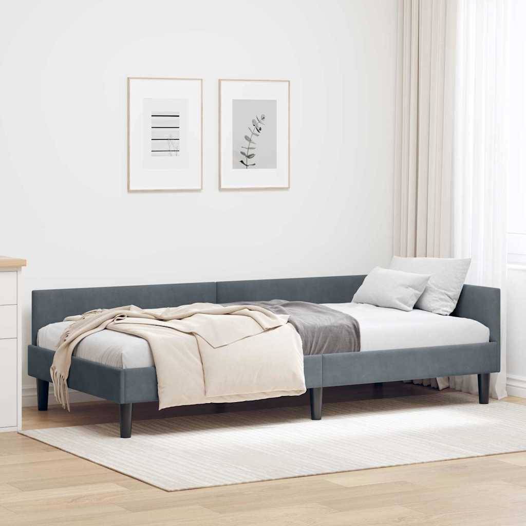 vidaXL Eckbettgestell mit Kopfteil Dunkelgrau 100 cm x 200 cm Samt