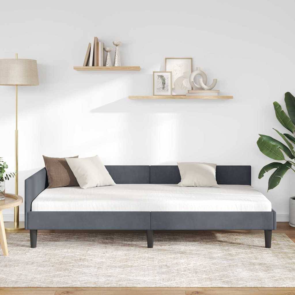 vidaXL Eckbettgestell mit Kopfteil Dunkelgrau 100 cm x 200 cm Samt
