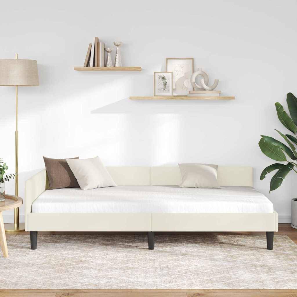 vidaXL Eckbettgestell mit Kopfteil Creme 100 cm x 200 cm Samt