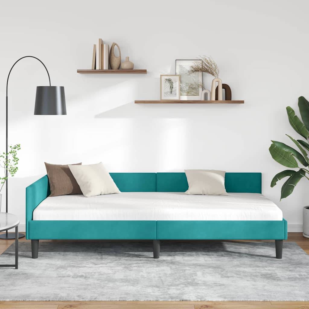 vidaXL Eckbettgestell mit Kopfteil Türkis 80 cm x 200 cm Samt