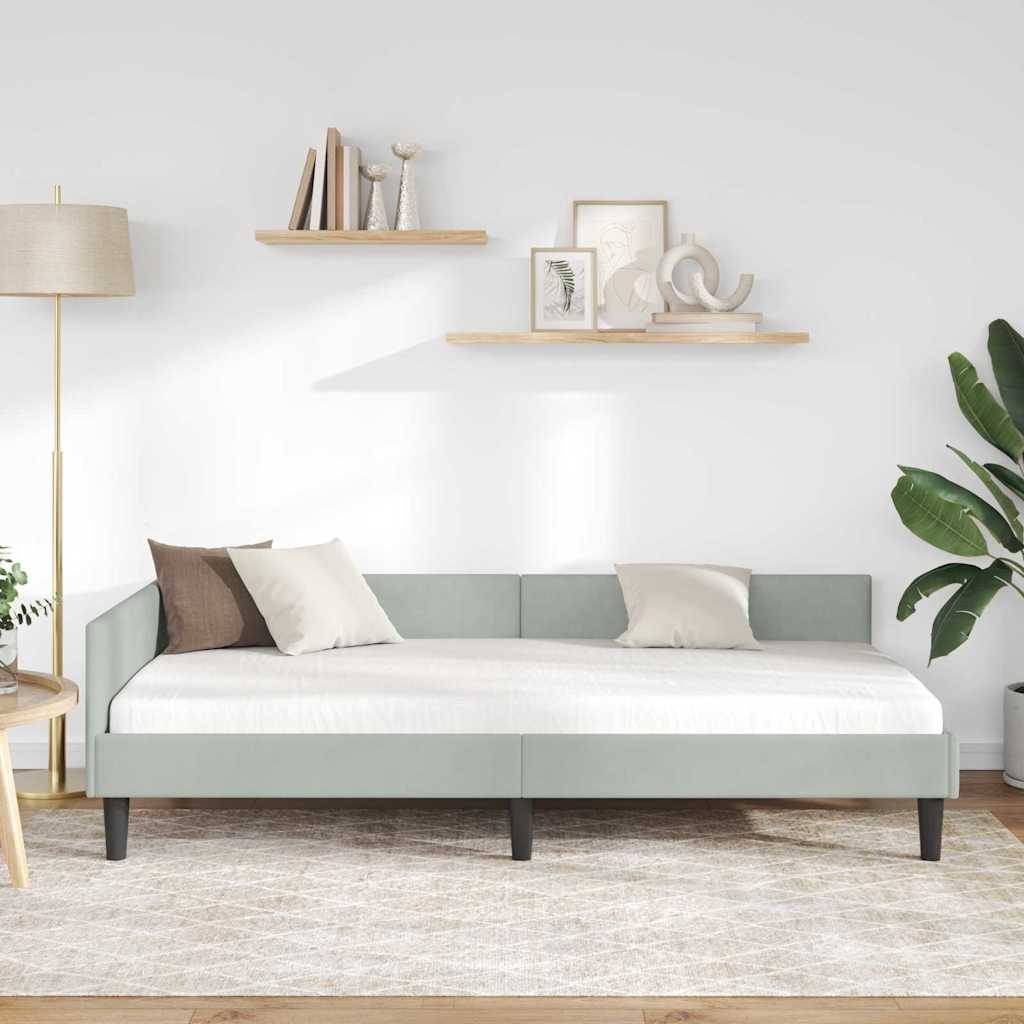 vidaXL Eckbettgestell mit Kopfteil Hellgrau 100 cm x 200 cm Samt