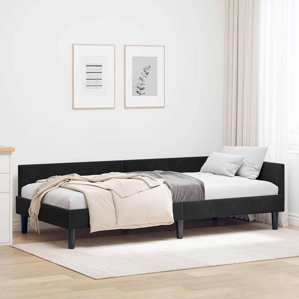 vidaXL Eckbettgestell mit Kopfteil Schwarz 90 cm x 190 cm Samt