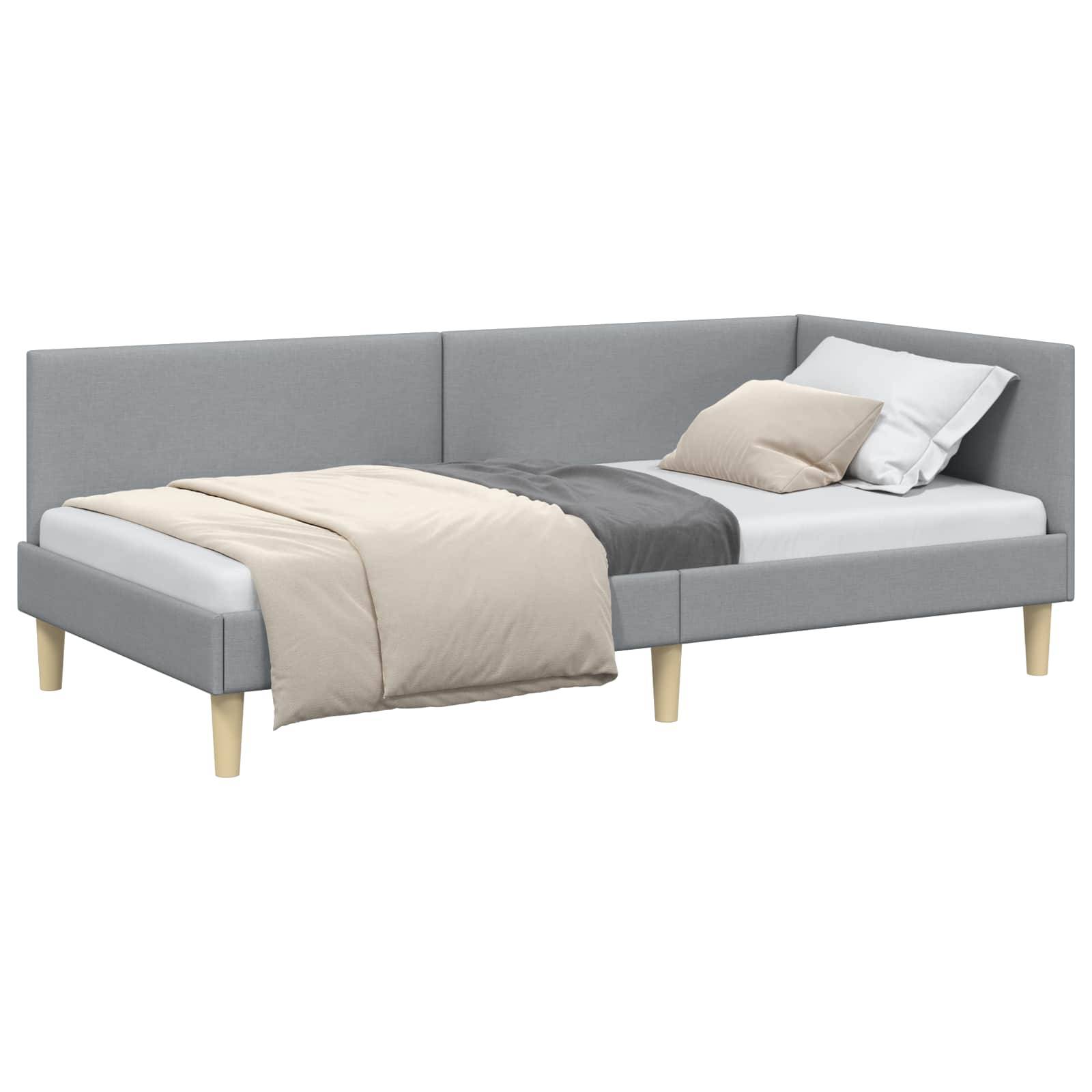 vidaXL Eckbettgestell Hellgrau 80 cm x 200 cm Stoff und Sperrholz