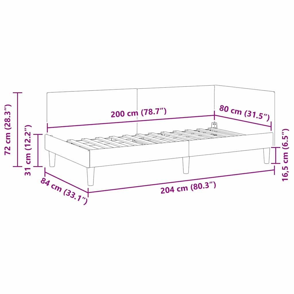 vidaXL Eckbettgestell Dunkelgrau 80 cm x 200 cm Stoff und Sperrholz