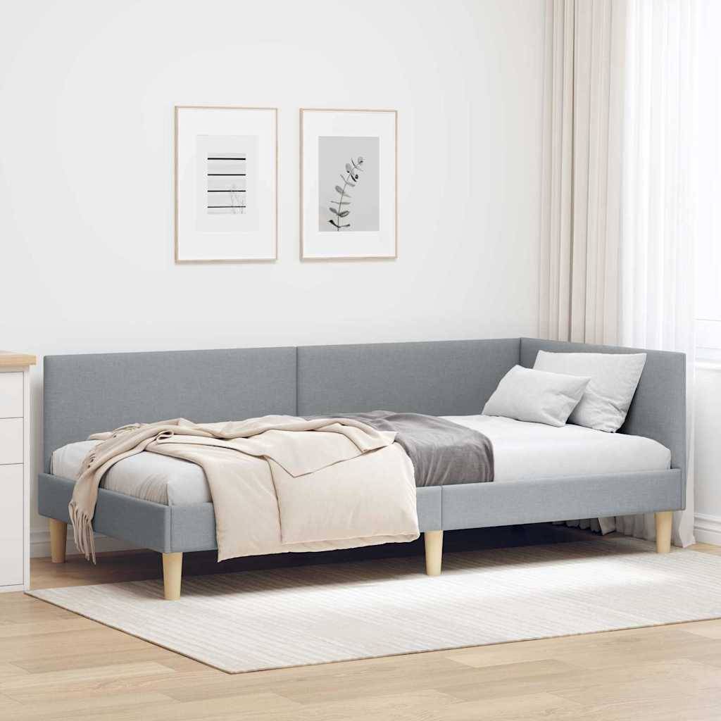 vidaXL Eckbettgestell Hellgrau 80 cm x 200 cm Stoff und Sperrholz