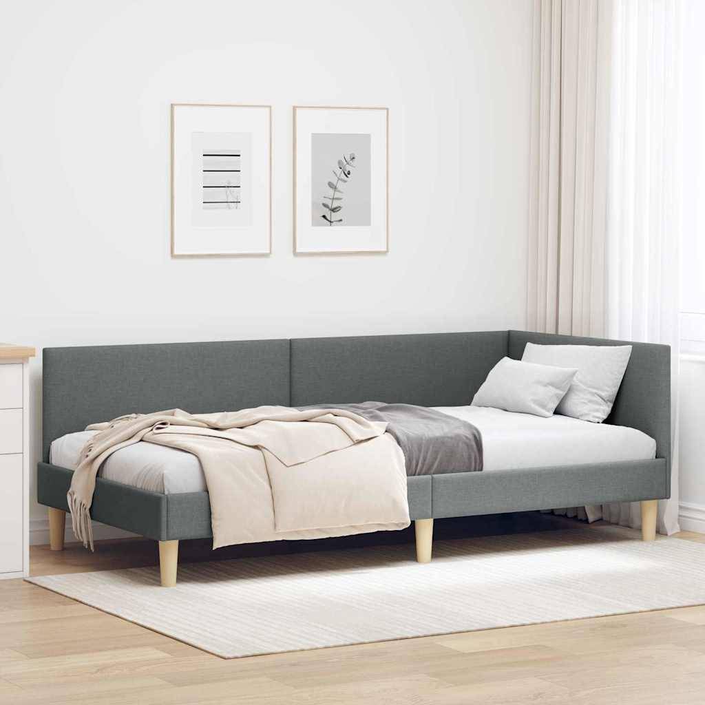 vidaXL Eckbettgestell Dunkelgrau 100 cm x 200 cm Stoff und Sperrholz