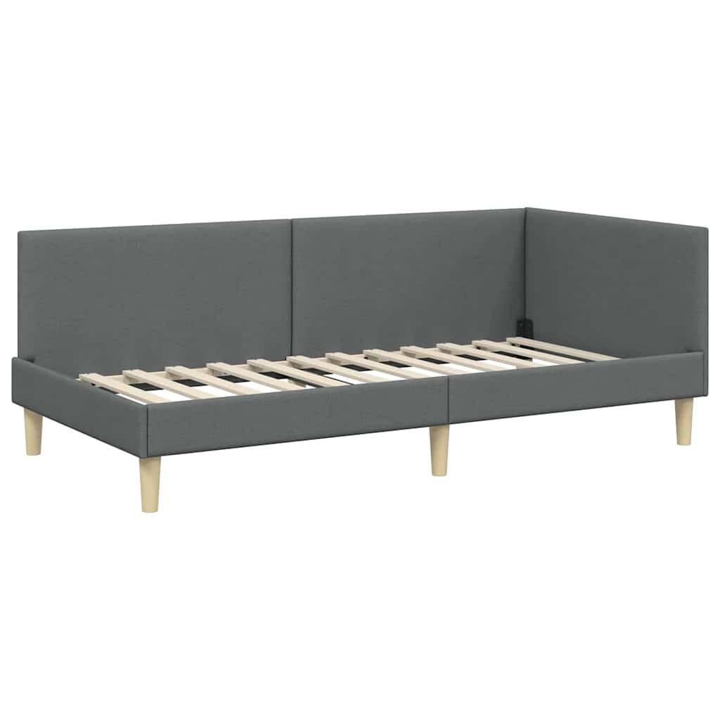 vidaXL Eckbettgestell Dunkelgrau 100 cm x 200 cm Stoff und Sperrholz