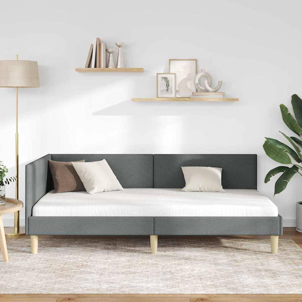vidaXL Eckbettgestell Dunkelgrau 80 cm x 200 cm Stoff und Sperrholz