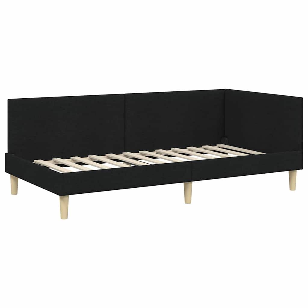 vidaXL Eckbettgestell Schwarz 90 cm x 190 cm Stoff und Sperrholz