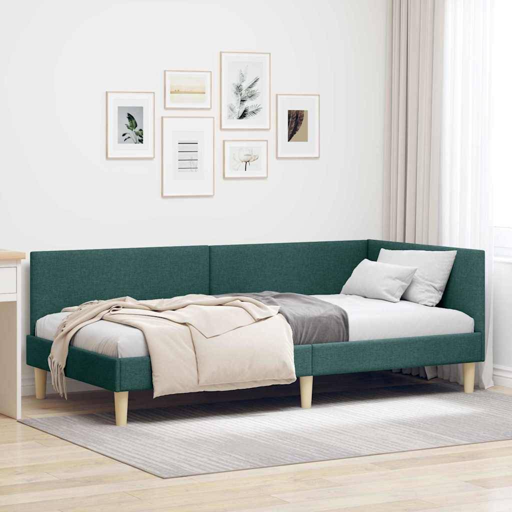 vidaXL Eckbettgestell Dunkelgrün 80 cm x 200 cm Stoff und Sperrholz