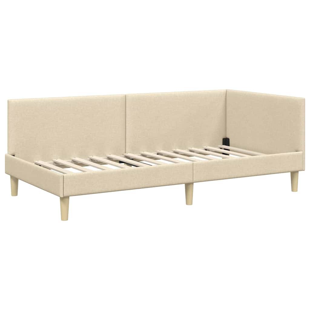 vidaXL Eckbettgestell Creme 100 cm x 200 cm Stoff und Sperrholz